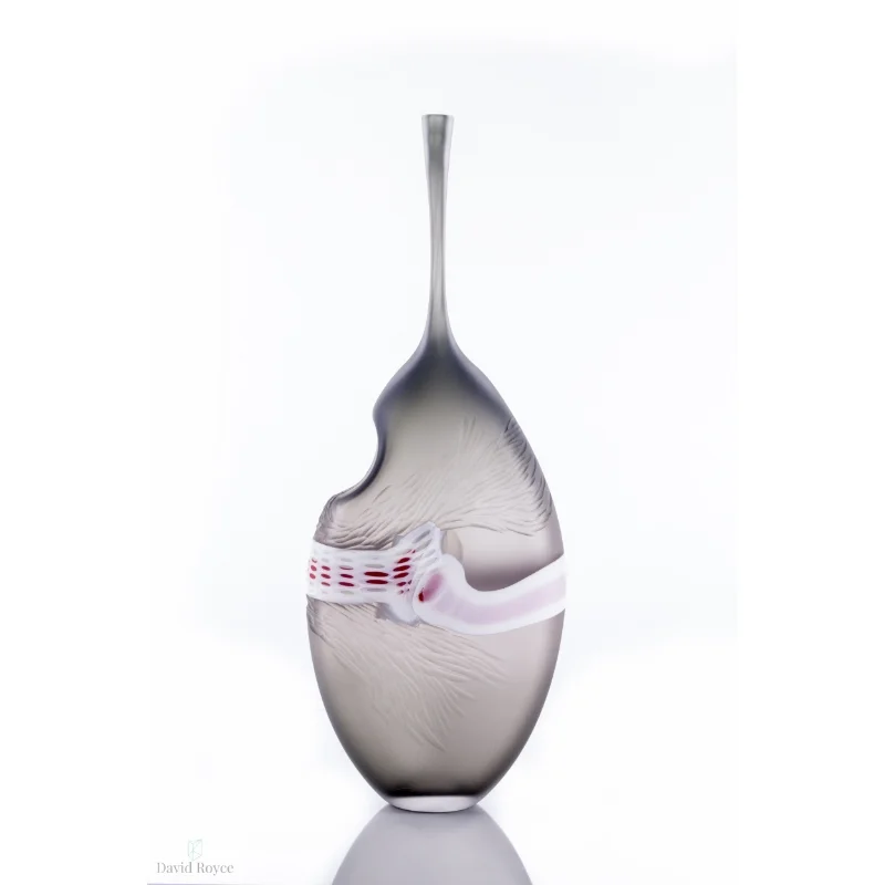 Gray and clear carved glass vessel by David Royce